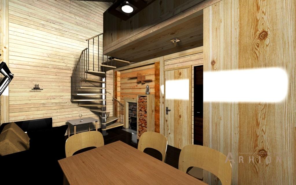 10. Проект одноэтажного дома в стиле барн с двускатной кровлей, l-50, площадью - 51 кв c мансардой, сауной, терассой